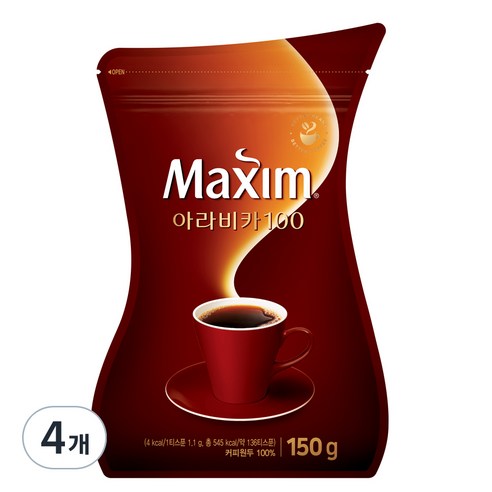 맥심 아라비카 100, 150g, 1팩, 4개