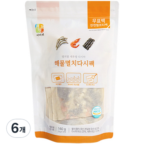 석하 멸치랑 새우랑 다시마 해물 멸치 다시팩, 160g, 6개