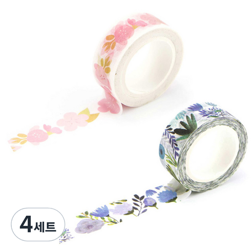 라이프포인트 내츄럴 일러스트 마스킹 테이프, 05보라별꽃, 08벚꽃, 4세트