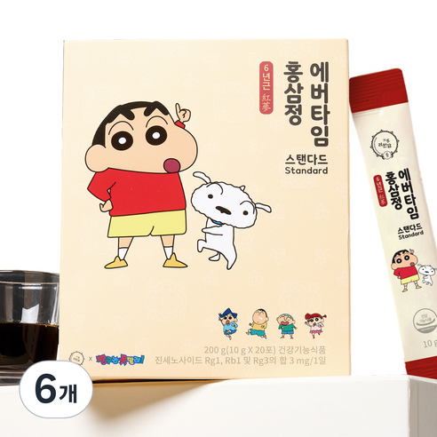 려원담 짱구는못말려 온가족용 6년근 홍삼정 에버타임 스탠다드 20p, 200g, 6개