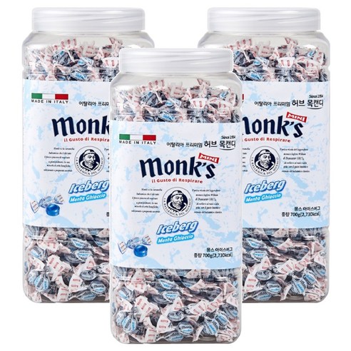 Monks 아이스버그 허브 목캔디, 700g, 3개