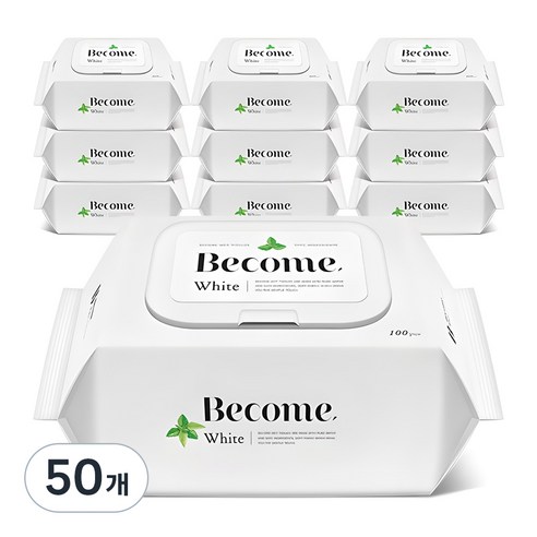 비컴 화이트 물티슈 캡형 50gsm, 100매, 50개, 50g