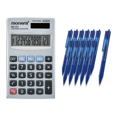 모나미 계산기 MC-071 + 볼펜 FX153 0.7mm 12p, 블루, 1개