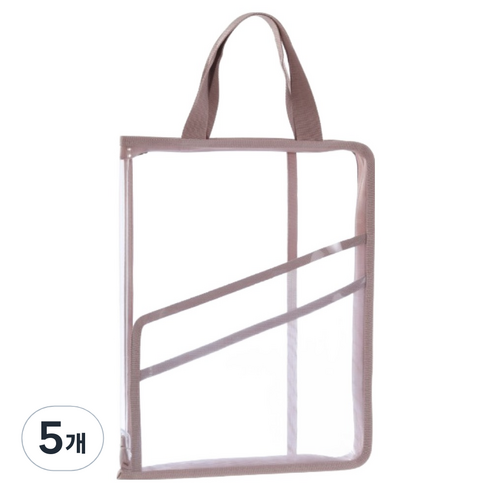 도큐모 A4 투명 손잡이 서류 파일 정리 가방, 핑크, 5개