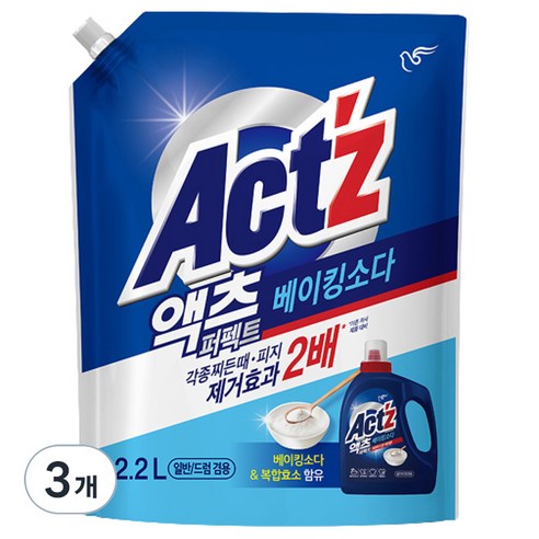 액츠 퍼펙트 베이킹소다 액상세제 리필, 2.2L, 3개