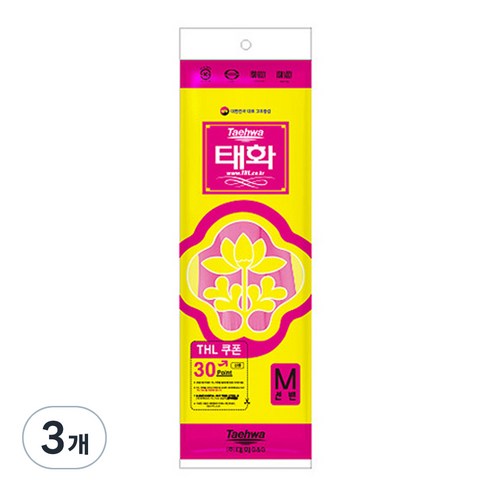 롯데 태화 고무장갑 M/선밴, 핑크, 중(M), 3개