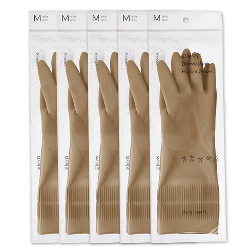 생활공작소 라텍스 고무장갑 양손착용 밴드형, 베이지, 중(M), 5세트