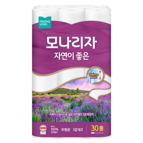 모나리자 자연이 좋은 천연펄프 3겹 고급롤화장지, 30m, 30롤, 1개
