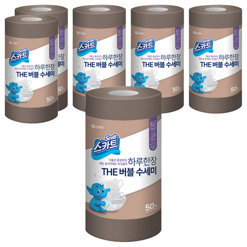 스카트 하루 한 장 The 버블 수세미, 브라운, 50개입, 6개