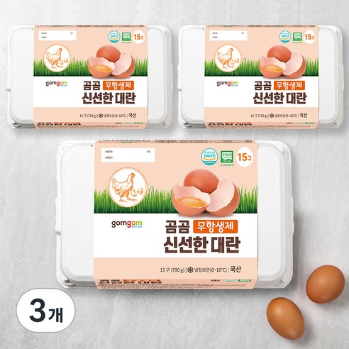 곰곰 무항생제 신선한 대란, 15구, 3개