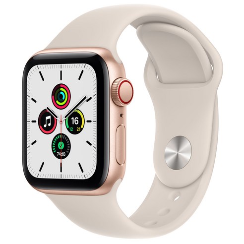 Apple 애플워치 SE, 40mm, GPS+Cellular, 알루미늄, 골드 / 스타라이트 스포츠 밴드, 골드 알루미늄 케이스, 스타라이트 스포츠 밴드