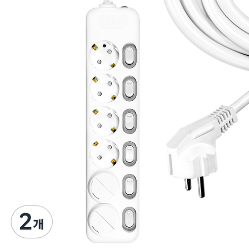 써지오 개별 멀티탭 6구 DH-1668-MT + 안전커버 2개입, 2m, 2개