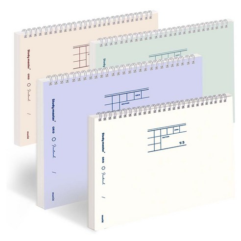 뮤니드 It spring 3분할 그리드 컬러 가로노트 4종 세트, Ivory + Greentea + SoftBeige + SweetPurple, 1세트
