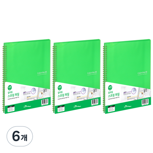 에코청운 칼라칩 스프링 화일 30매 A4, 연두, 6개