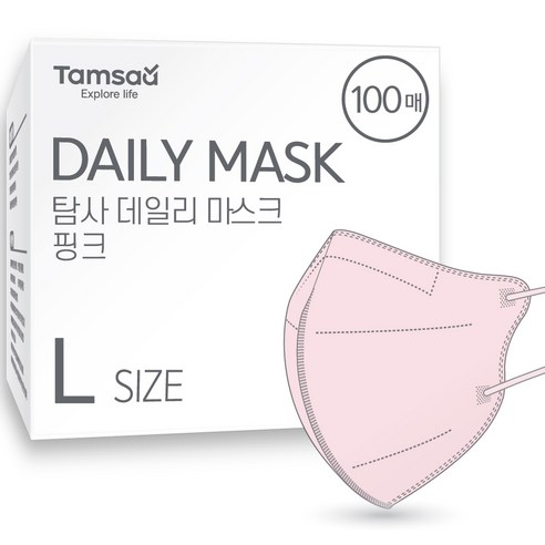 탐사 국내생산 데일리 컬러 마스크 새부리형 대형 (슬림핏), 100개입, 핑크, 1개