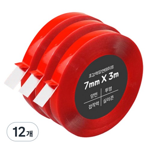 다다 초강력 양면테이프 7mm x 3m, 투명, 12개