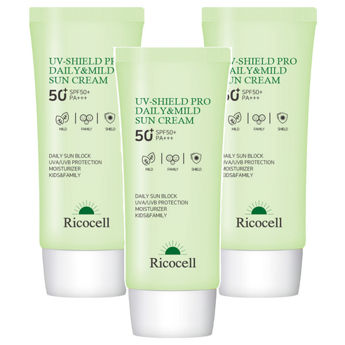 리코셀 유브이 쉴드 프로 데일리 앤 마일드 선크림 SPF50+ PA+++, 70ml, 3개