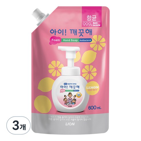 아이깨끗해 거품형 핸드솝 레몬 리필, 600ml, 3개