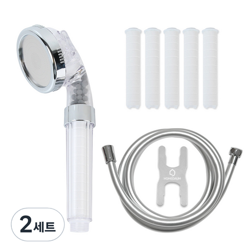 홈다움 3단조절 힐링스파 샤워기 + 필터 5p + 안꼬이는 말랑이 PVC 샤워호스 2m, 2개, 혼합색상