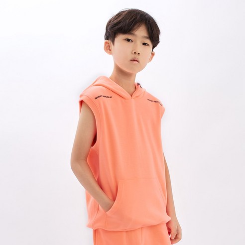 고스트리퍼블릭 아동용 네온 레터링 후드 나시티셔츠 JN-J3N20, 형광주황