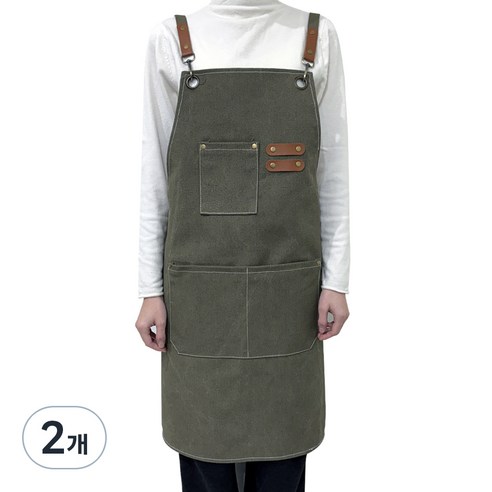 깨비다 바리스타 앞치마, 카키, 2개