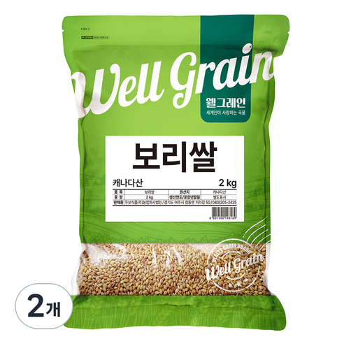 웰그레인 캐나다산 보리쌀, 2kg, 2개