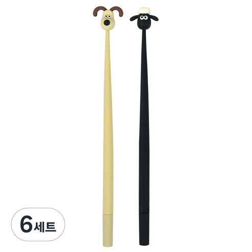 핑크풋 3000 월레스와 그로밋 흔들이 중성펜 2종 세트 0.5mm, 베이지, 블랙, 6세트