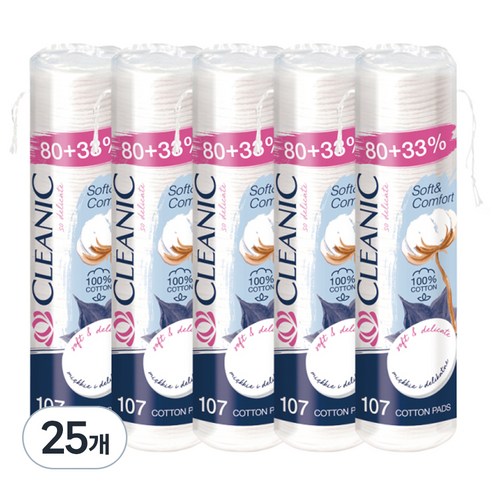 클레아닉 Pro Silk 소프트 앤 컴포트 화장솜, 107매입, 25개