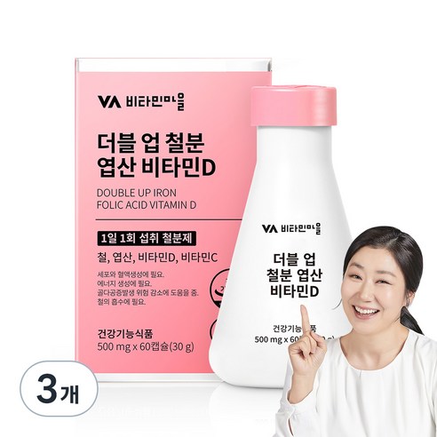 비타민마을 와이즈 더블업 철분 엽산 비타민D, 60정, 3개