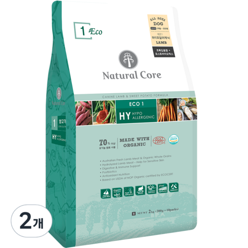네츄럴코어 전연령 ECO1 하이포알러지 강아지 건식사료, 1kg, 2개