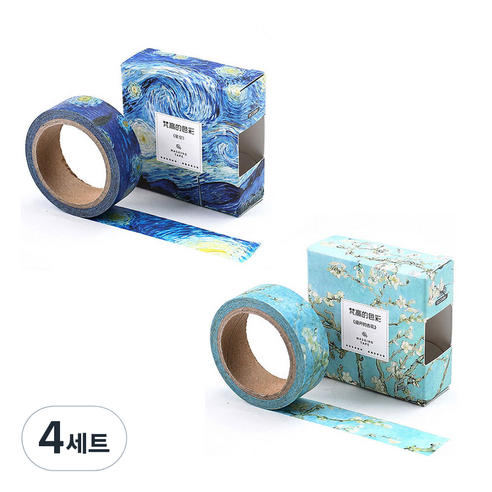 라이프포인트 반 고흐 마스킹 테이프 별이 빛나는 밤 + 꽃 피는 아몬드 나무, 4세트