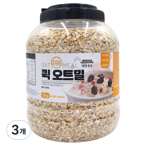 건강곡간 부드러워 먹기편한 퀵 오트밀 통, 2kg, 3개