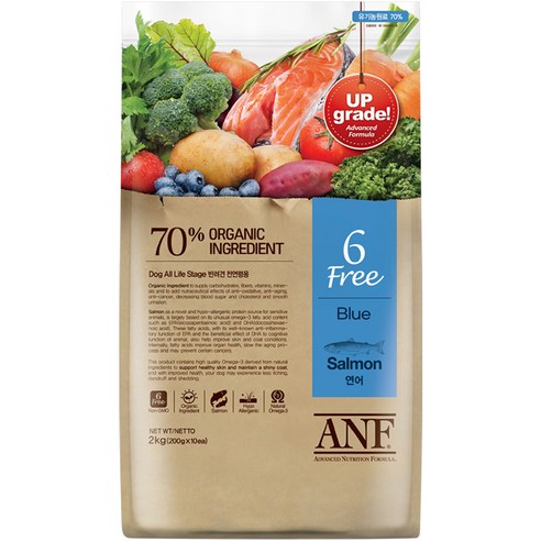   ANF 전연령 독 식스프리 블루 연어 건식사료, 2kg, 1개