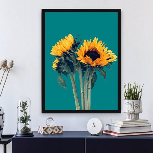 인테리어 알루미늄 액자 + 해바라기 포스터 세트, 60 x 80 cm, 블랙