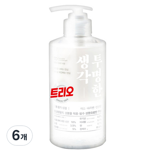 트리오 투명한생각 주방세제, 500g, 6개