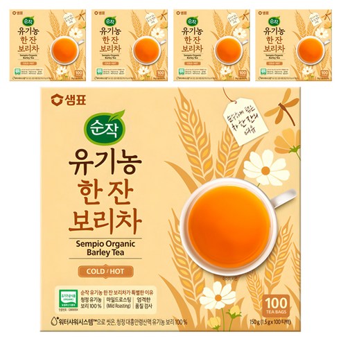 순작 유기농 한 잔 보리차, 1.5g, 100개입, 5개