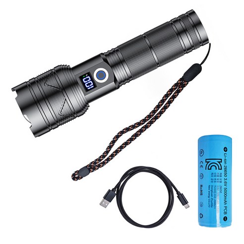 미나티 충전식 LED 휴대용 손전등 5000mAh J85 + 스트랩 + 충전지 + 케이블 + 케이스 세트 - 지진/대피용품 | 쿠팡