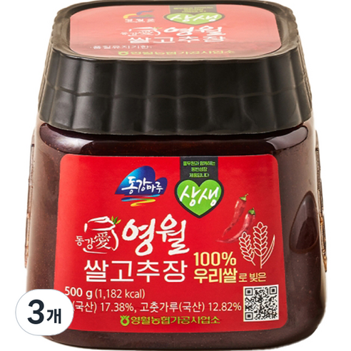 영월농협 영월 쌀 고추장, 500g, 3개