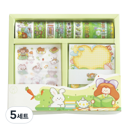 동아피엠에스 페어리테일 마스킹테이프 + 메모 + 스티커 기프트박스, 주말오후, 5세트