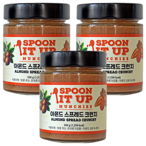 스푼잇업 무가당 아몬드 스프레드 버터 크런치, 3개, 200g