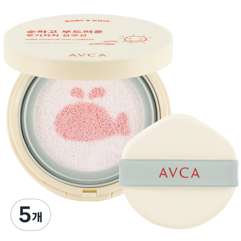 아브카 베이비 앤 키즈 저자극 무기자차 선쿠션 SPF50+ PA++++, 13g, 5개