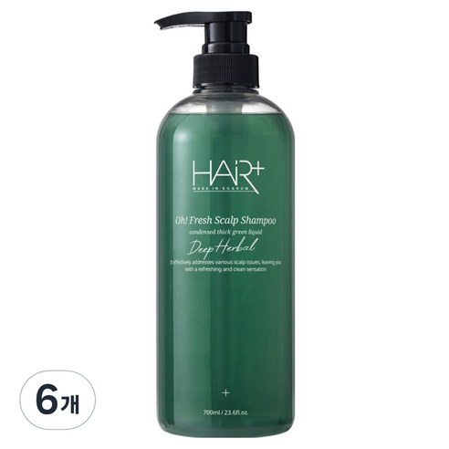 헤어플러스 오프레시 딥 허벌 스캘프 샴푸 프레시 그린 향, 700ml, 6개