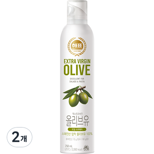 해표 엑스트라버진 오일스프레이 압착올리브유 250ml, 250ml, 2개