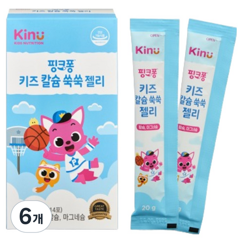 키누 핑크퐁 키즈 칼슘 쑥쑥 젤리 14p, 280g, 6개