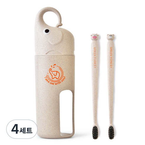 마켓A 휴대용 코끼리 양치컵 세트 베이지, 4세트