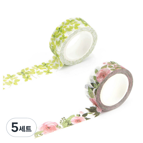 라이프포인트 내츄럴 일러스트 마스킹 테이프 11동백나무 세트, 11동백나무, 19신록, 5세트