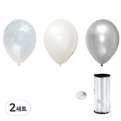 파티팡 헬륨 풍선 효과 파티용품 30cm 펄풍선 100p + 컬링 리본 90m + 양면테잎 스폰지닷 100p, 버블버블, 2세트