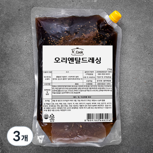 hcook 오리엔탈드레싱 소스, 2kg, 3개