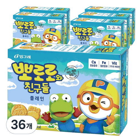 빙그레 뽀로로와친구들 플레인 크래커, 65g, 36개