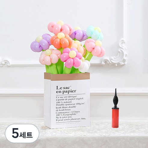 피앤비유니티 DIY꽃풍선선물 10p + 풍선펌프 + 종이봉투 세트, 02 데이지 마카롱, 5세트